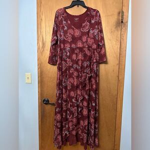 Isabel Maternity Burgsndy Floral Long Sleeve Maxi Dress Size Large